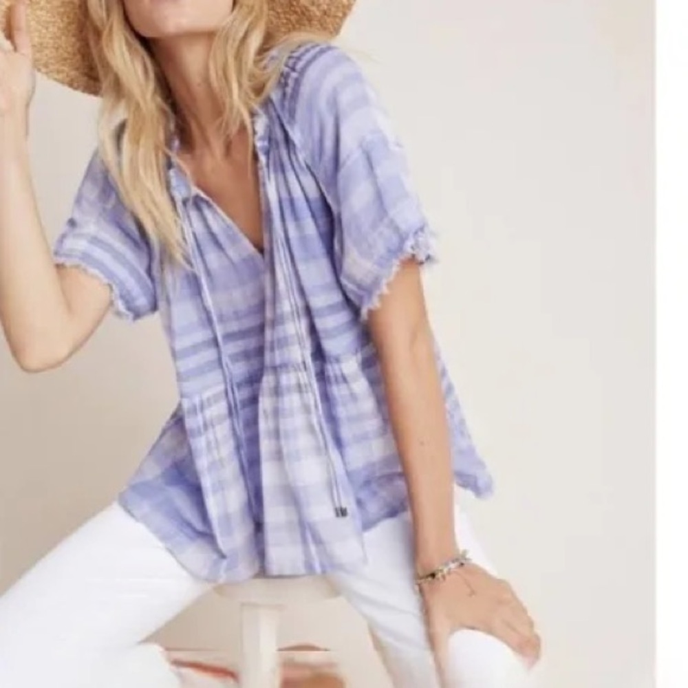 Light Purple Plaid Peasant Blouse - Women